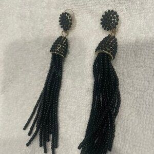 Black Beaded and Gold Tone Tassle Earrings